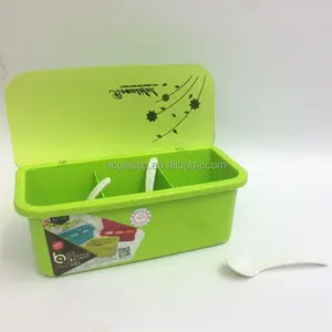 3 구획 향신료 소금 후추 컨테이너 항아리 Cruet 조미료 조미료 상자 + 숟가락 선물 세트
