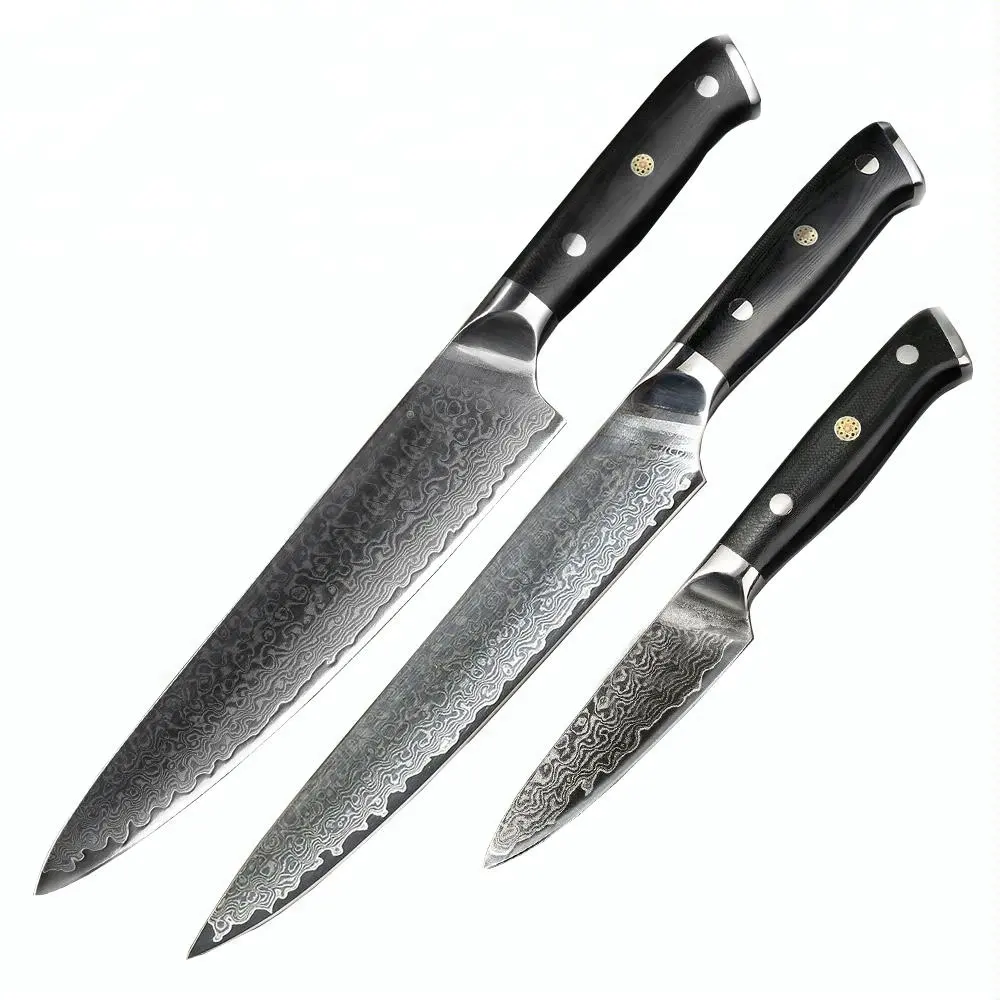 Super Quality 3PCS 67Layer VG10 Damascus Chef Knife Set With G-10 Handle