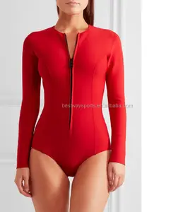 Lange Mouw Korte Benen Sexy Neopreen Badpak Kostuum Rood Wetsuit