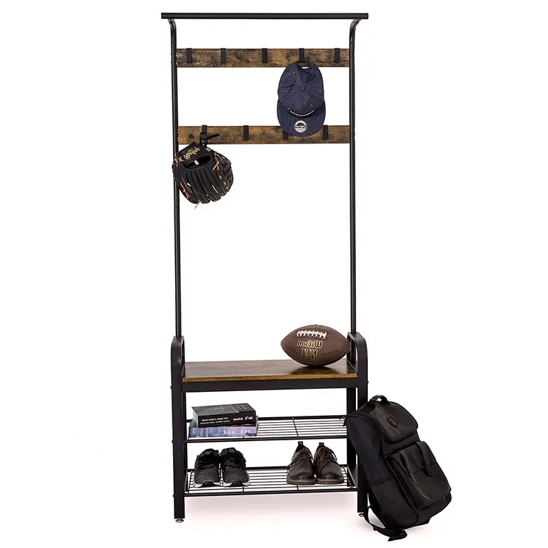 Narrow coat rack with shoe storage