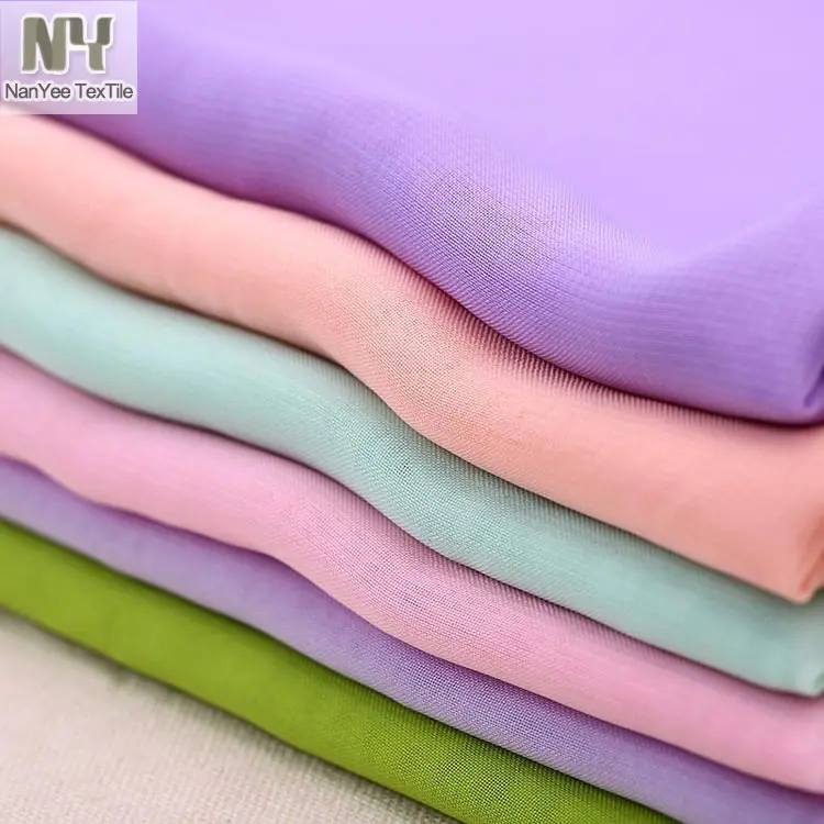 Nanyee tekstil stok boyalı renkli Polyester toptan şifon kumaş ruloları