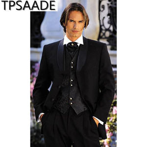 Nuovo Arrivo Nero <span class=keywords><strong>Smoking</strong></span> Dello Sposo Best Man Abiti Da Uomo 3 Pezzi (Giacca + Pantaloni + Maglia + Tie) terno Masculino Trajes De Hombre Giacca Sportiva - Product Image 4