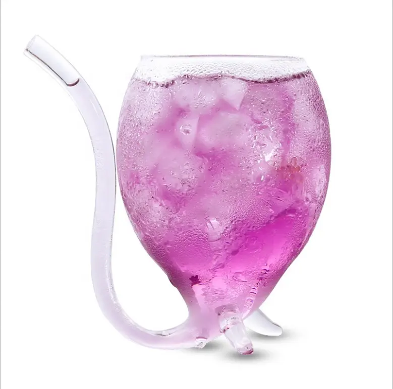 Transparante Glaswerk Mok Cocktail Stro Cup Met Ingebouwde Drinken Buis Stro