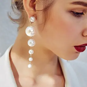 2019 heiße Großhandel Mode Perle Lange Kette Tropfen Hängen Stud Ohrringe für Frauen Mädchen
