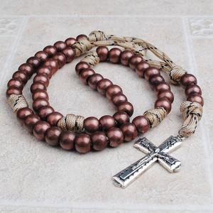 Robusto Paracord 8mm perline di metallo <span class=keywords><strong>rosario</strong></span> <span class=keywords><strong>collana</strong></span> cattolica religiosa sul cavo con crocifisso anti-<span class=keywords><strong>argento</strong></span> per <span class=keywords><strong>uomo</strong></span> - Product Image 2