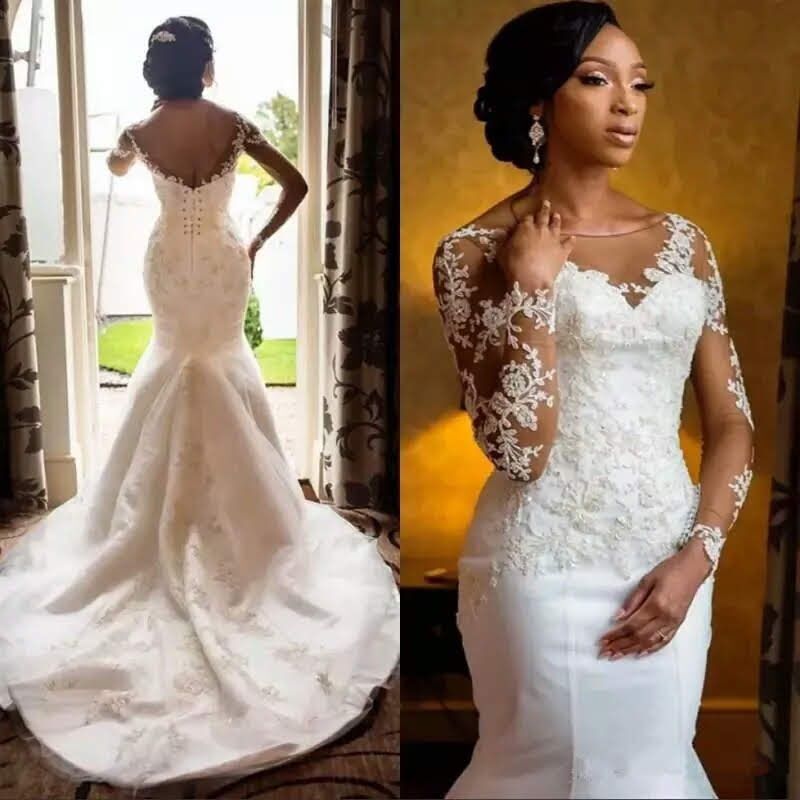 Белое свадебное платье со шнуровкой сзади Vestidos De Noiva, прозрачный вырез, Русалка, свадебные платья с длинным рукавом