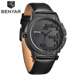 BENYAR 5117M Men Quartz Watch 3D Juggle Dial Leather Watch For Teens Calendar Analog Online Shopping Unisex Watch
