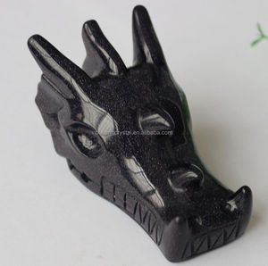 Alta calidad al por mayor mano tallada piedra arenisca azul natural cristal cráneo <span class=keywords><strong>cabeza</strong></span> <span class=keywords><strong>de</strong></span> dragón - Product Image 1