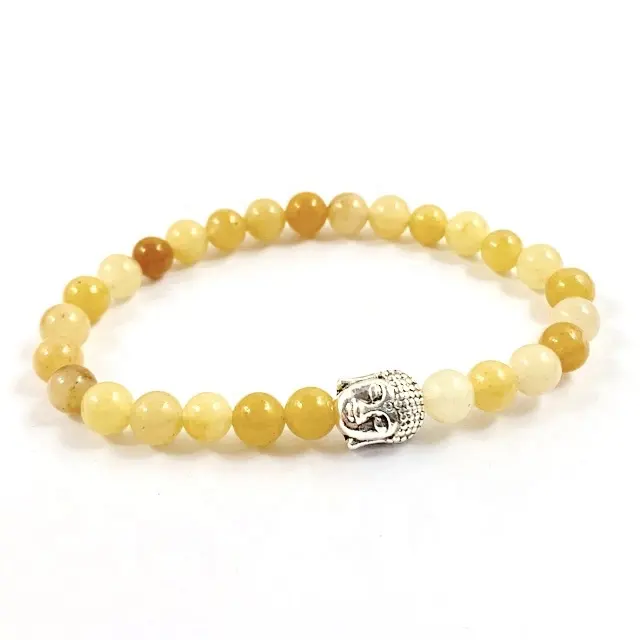 Gemstone 6mm Honey Jade bracelet with a Buddha head bead packaged in cellophane bag hot item