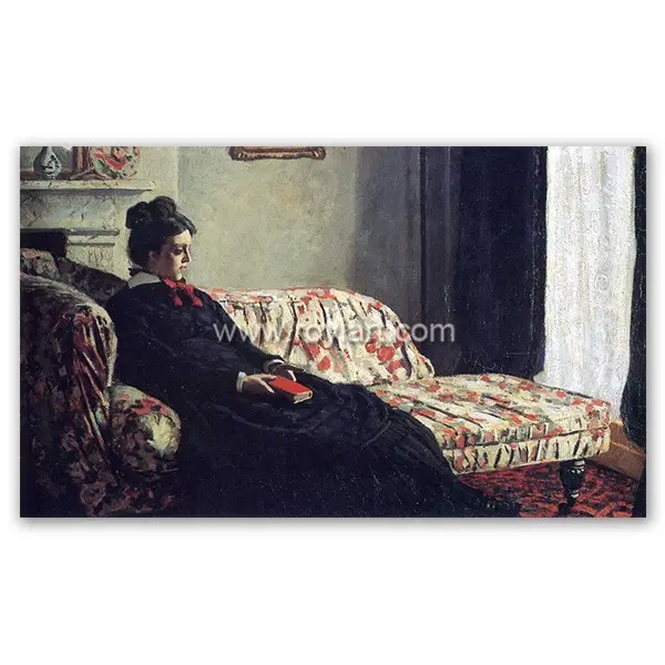 สมาธิ Madame Monet นั่งบนโซฟา Handmade Art Replica Monet ภาพวาด