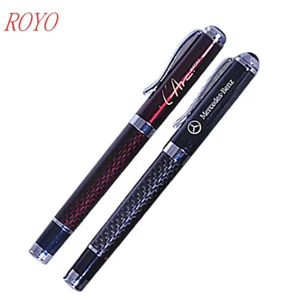 Stylo à encre à rouleau en métal de luxe avec logo personnalisé, stylo gel avec corps en fibre de carbone