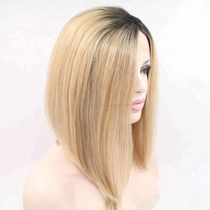 613 Blonde Lace Front Perruque Pré Arracher <span class=keywords><strong>Naturel</strong></span> Dégarni Brésilien Remy de Cheveux Humains <span class=keywords><strong>ombre</strong></span> Blonde Court Bob - Product Image 1