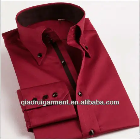 Nuova moda polsino francese 100% raso di cotone di alta qualità a manica lunga colore rosso camicia per gli uomini con pulsante dowm