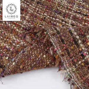 2019 del commercio all'ingrosso colorato in fibra di tocco morbido tessuto strutturato design boucle tweed tessuto in poliestere