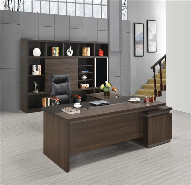 Meja Komputer Fashion Modern MDF/MFC Furnitur Kantor Modern Melamin Bentuk L Kayu Ek Hitam Meja Mebel Kantor