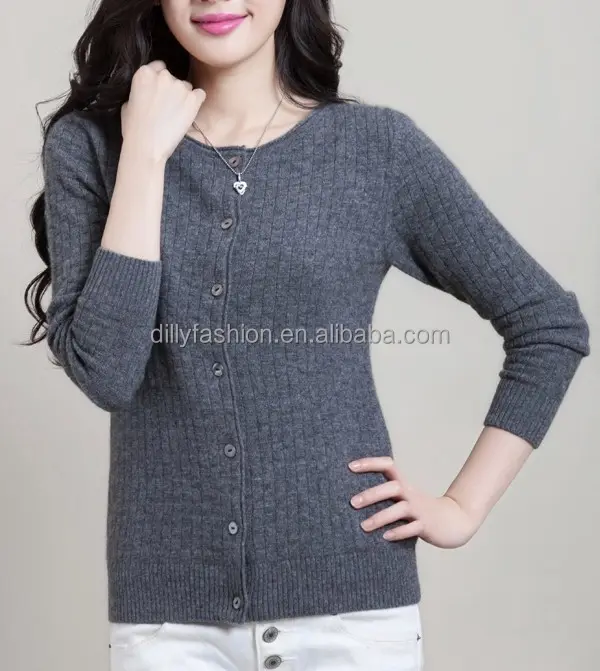 Cashmere models sapphire blue knitted cardigan sweater for ladies