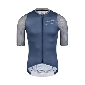 ODM Full Zip Low Collar Moisture Wicking สีฟ้าขี่จักรยานเสื้อผ้าสำหรับชายสูง