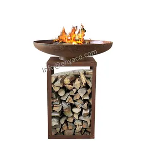 Outdoor Fire Pits En Acier Corten Bol De Foyer Exterieur Steel Raised Storage Base Wood Burning Fire Pit Burners Outdoor