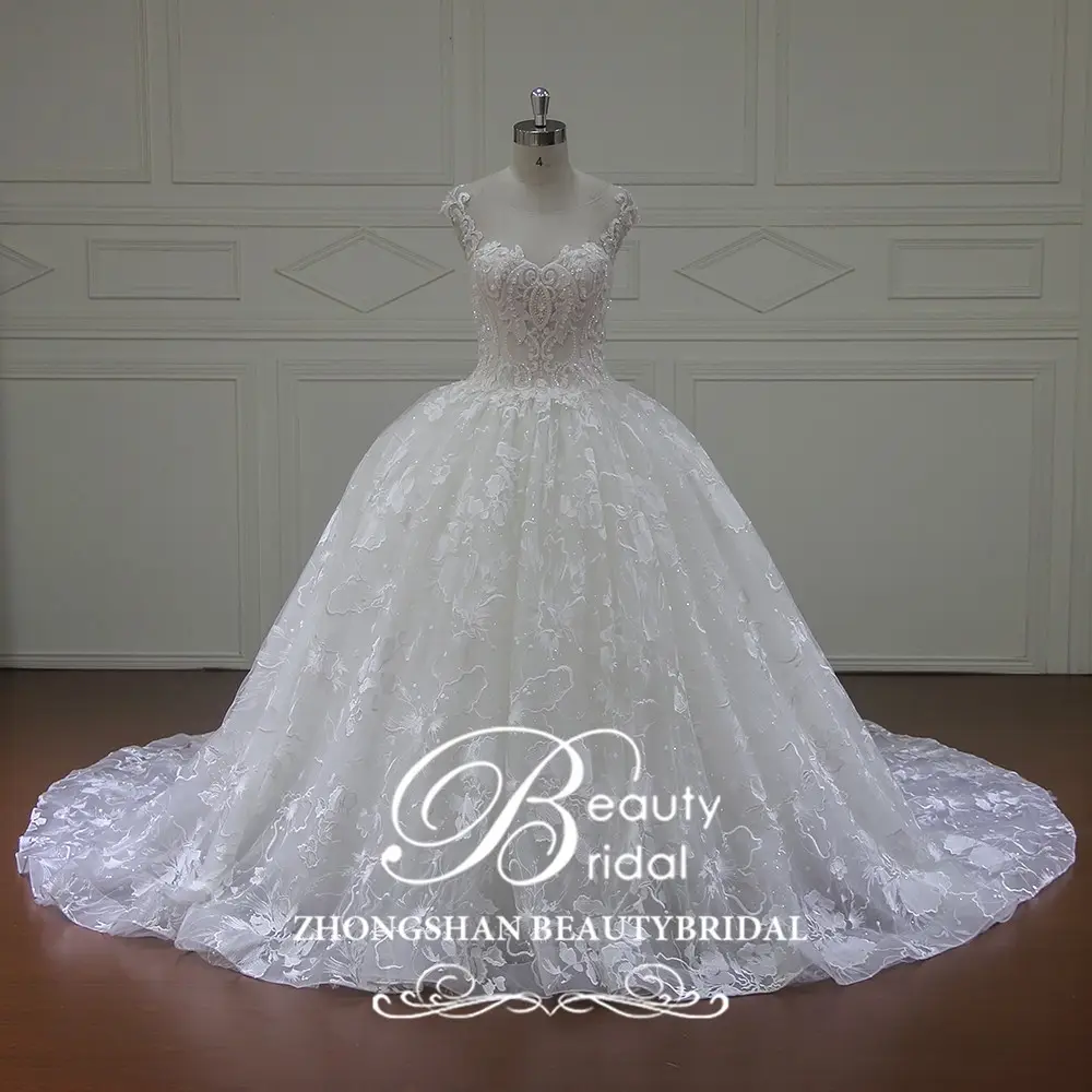 Realistico esteta smerlato ananda abito da sposa con illusion scollatura abito da sposa abito di sfera di disegno