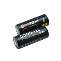 2 Buah Baterai Soshine 3.7V 5500MAh 26650 Dilindungi Sel Baterai Li-ion Isi Ulang 26650 dengan Tempat Baterai