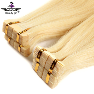 Kuwait salon best quality double drawn blonde <span class=keywords><strong>color</strong></span> 613 virgin European invisible tape hair extension capelli umani - Product Image 1