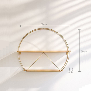 Estante <span class=keywords><strong>de</strong></span> Pared Redondo Decorativo Moderno <span class=keywords><strong>de</strong></span> Diseño Nórdico Simple, <span class=keywords><strong>de</strong></span> Alambre <span class=keywords><strong>de</strong></span> Metal Dorado y <span class=keywords><strong>Madera</strong></span> Maciza para Almacenamiento - Product Image 5