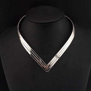 HANSIDON V cuello de aleación de pares Collar gargantilla Collar de moda 3 capa brillante Metal de soldadura babero las mujeres collares joyería DE LA DECLARACIÓN - Product Image 4