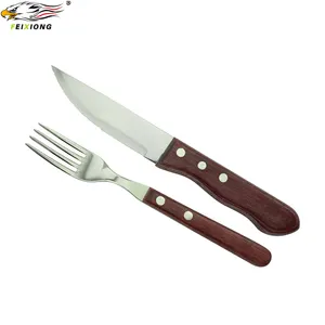 Cuchillo de carne con mango de madera de Color, tenedor de acero inoxidable, 2 uds.
