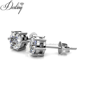 Pendientes de tuerca solitarios adornados con cristales <span class=keywords><strong>Swarovski</strong></span> Plata de Ley 925 Pendientes de moda para mujer Joyería Daisini - Product Image 3