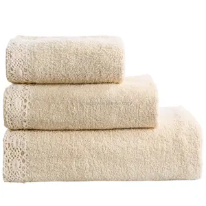 Set Bordo In <span class=keywords><strong>Pizzo</strong></span> Ricamo 100% Cotone Panno di Fronte Bagno Spugna Tovagliolo - Product Image 1