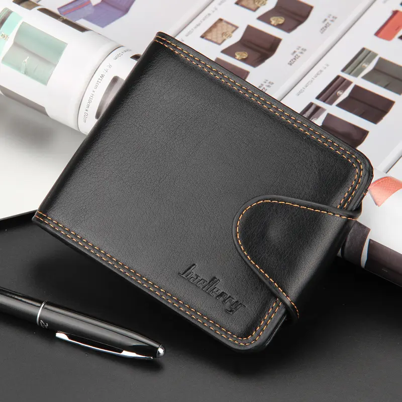 Baellerry wholesale horizontal zipper buckle wallet men's short pu leather wallet