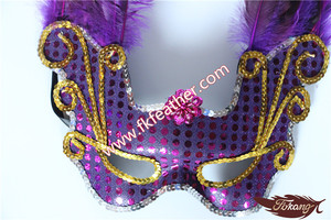 Pas cher Masques Vénitiens <span class=keywords><strong>Rose</strong></span> Rouge Cock Plume Partie Fournitures - Product Image 5