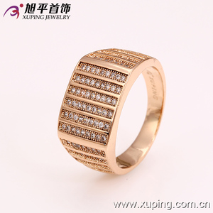 12717 <span class=keywords><strong>Xuping</strong></span> 18k color <span class=keywords><strong>oro</strong></span> prestigioso anillo de forma rectangular con hilos de micro estrás blancos para hombres - Product Image 3
