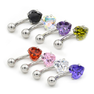 High Quality <strong>Stainless</strong> <strong>Steel</strong> Single Heart CZ Navel Button Bar <strong>Jewellery</strong> - Product Image 1