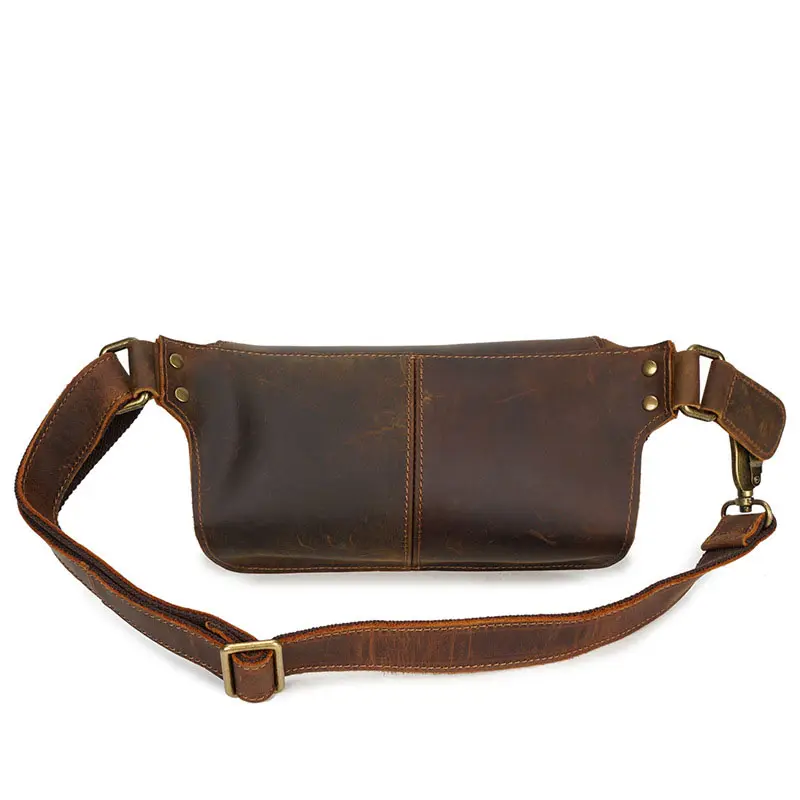 Op voorraad Vintage Mode Grote Capaciteit Elastische Echt Leer Mannen Taille Heuptas Fanny Pack Taille Bag Leather