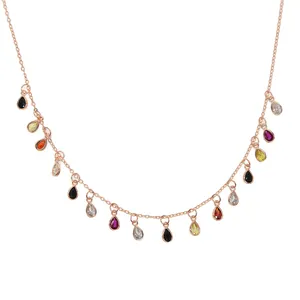 bohemia styles rose gold plated with colorful tear drop charms cz charms elegance 2023 statement necklace