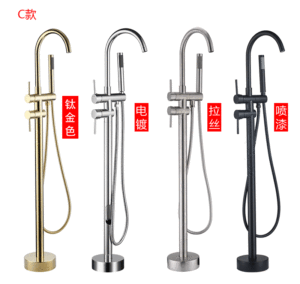 <span class=keywords><strong>Robinet</strong></span> de <span class=keywords><strong>baignoire</strong></span> autoportant à une poignée French Gold Design classique au sol blanc et noir avec fonction électrique - Product Image 3