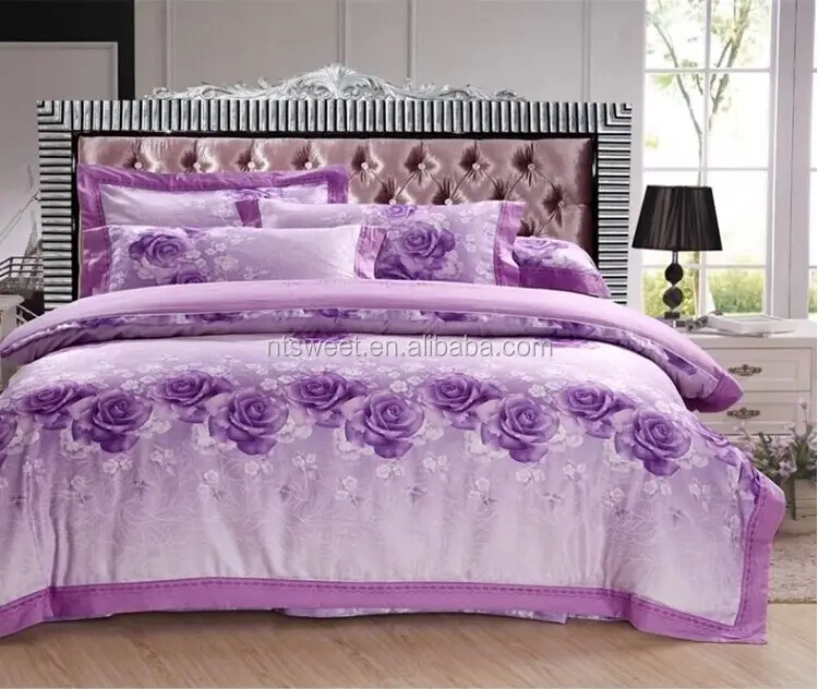 100% satin jacquard princess Bedding set 60s*60s purple luxury high quality duvet cover set