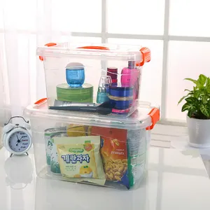 Caja de almacenamiento de plástico grande pp transparente para el hogar con asa