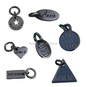 Gunmetal Hình Trái Tim Hình Bầu Dục Hình Chữ Nhật Hình Tam Giác Khắc Logo Đồ Trang Sức Bằng Kim Loại Thẻ Đồ Trang Sức Tùy Chỉnh Dây Kéo Quyến Rũ Túi Nhỏ Quyến Rũ