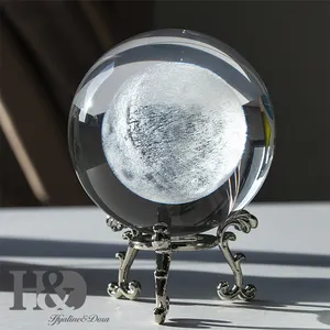 Claro bola de cristal esfera pantalla Luna pisapapeles curación meditación Bola con soporte de Metal para regalo creativo 70MM