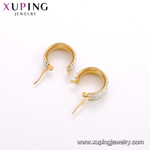 Pendientes de Aro Simples de Acero Inoxidable con Incrustaciones de Circonitas, Color Oro de 24K, Modelo <span class=keywords><strong>E</strong></span>-611 xuping, para Mujer - Product Image 3