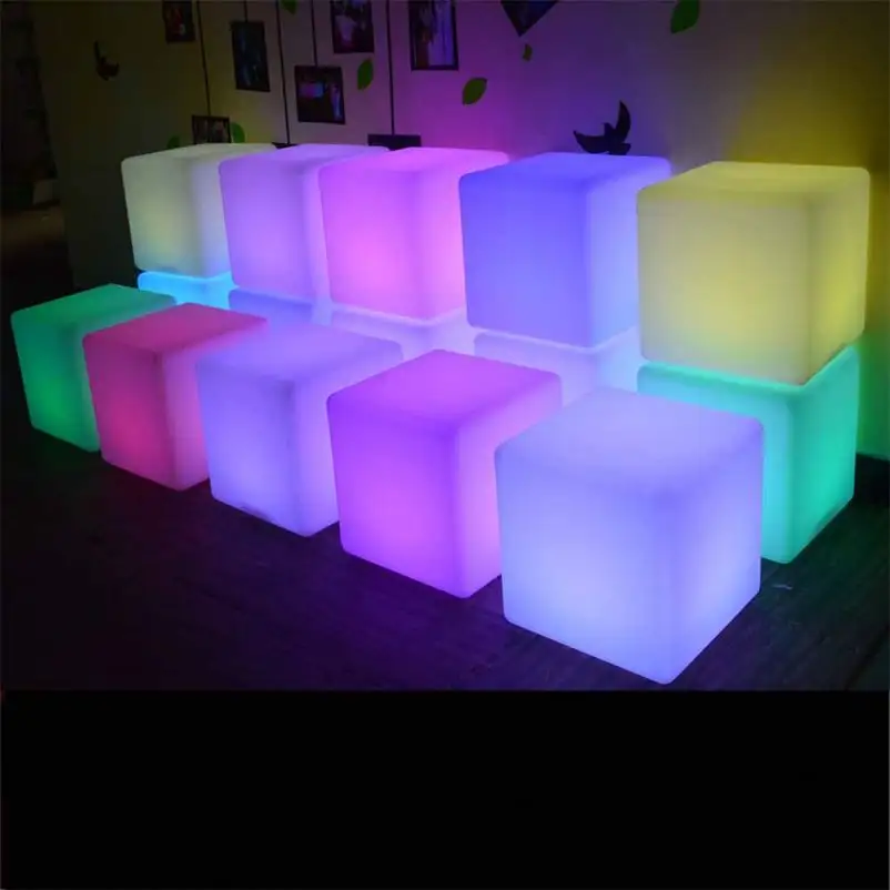 waterproof outdoor bar and lounge furniture rgb color changing plastic 3d led glowing cube illuminated dice chair