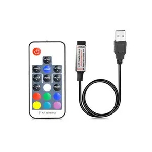 Kit de contrôleur pour bandes LED RGB, 5V-24V, USB, DC 1m, 17 clés, télécommande sans fil RF, variateur/ligne pour lumières, 5050 3528, RGB