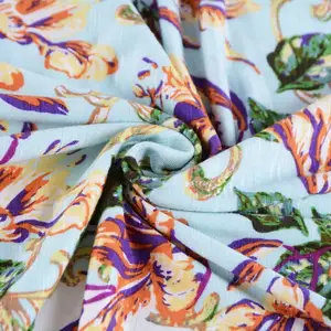 Tissu en <span class=keywords><strong>viscose</strong></span> 95% rayonne 5% élasthanne 180 GSM, <span class=keywords><strong>jersey</strong></span> floral slub doux et fluide pour robes <span class=keywords><strong>de</strong></span> filles, hauts d'été, chemisiers, jupes - Product Image 1
