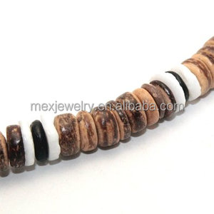 Collier de surfeur hawaïen en perles de noix de coco brun tigre avec coquille de <span class=keywords><strong>puka</strong></span> blanche et perles de coco noires - Product Image 4