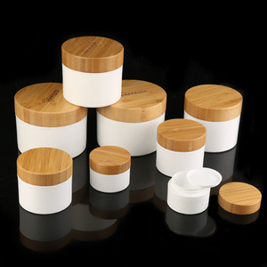 Barattolo in Plastica per Cosmetici, Contenitore per Crema Viso, Vasetto in PP per Gelato con Coperchio in Bambù - Product Image 2