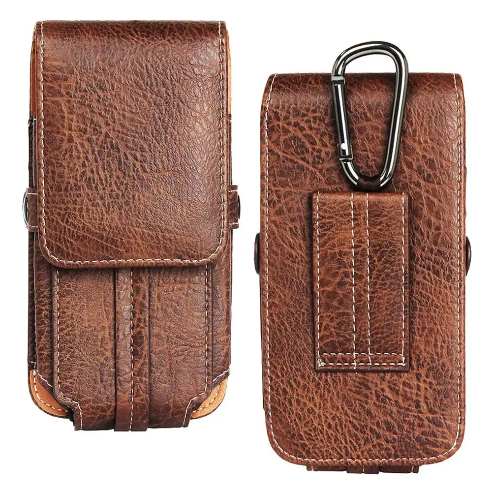 Universal PU Leather Waist Pack Cell Phone Holster Case Vertical Phone Belt Pouch Case for All Phones under 6.3 inch