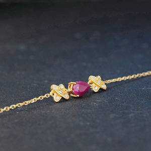 Classic Natural 14K Yellow Gold Plated Gemstone 925 Sterling Silver 5x7mm Teardrop Red <strong>Ruby</strong> Simple <strong>Bracelet</strong> S925 for Women HI037 - Product Image 3