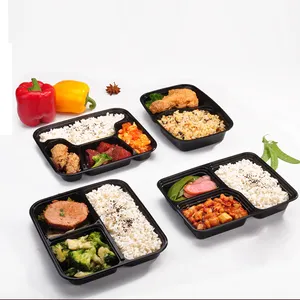 Disposable black rectangle PP green fruit vegetable fast food takeaway lunch box